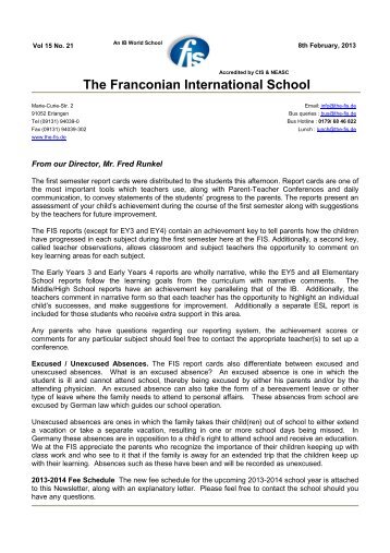 Next Week @ FIS - the Franconian International School