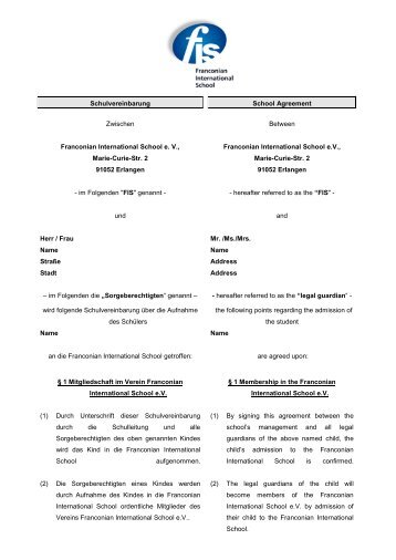 Schulvereinbarung School Agreement Zwischen Franconian ...