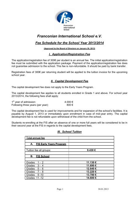 Fee Schedule 2013/14 - the Franconian International School