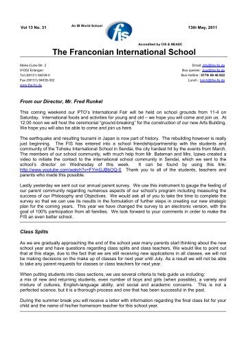 FIS Newsletter 13-31 - 110513 - the Franconian International School