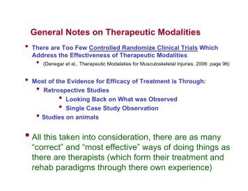 General Notes on Therapeutic Modalities