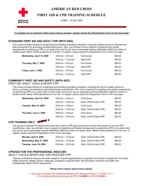american red cross first aid &amp; cpr training schedule - UCLA ...