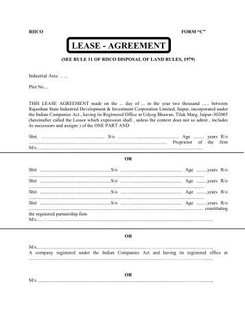 Lease Agreement (for one time full payment) Form - RIICO