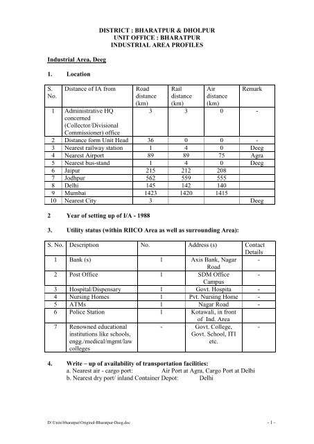 DISTRICT : BHARATPUR & DHOLPUR UNIT OFFICE ... - RIICO