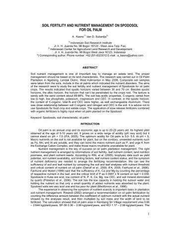 soil fertility and nutrient management on spodosol for oil palm