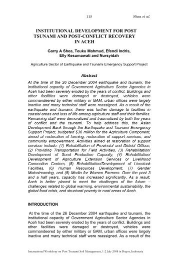 institutional development for post tsunami and post-conflict recovery ...