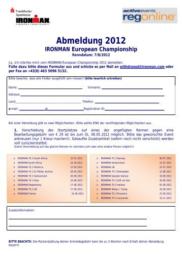 Abmeldung 2012 - Ironman European Championship
