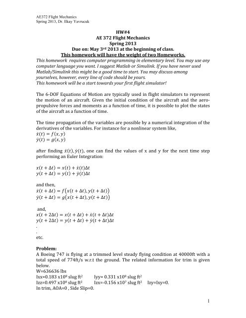 1 Hw 4 Ae 372 Flight Mechanics Spring 13 Due On May 3rd