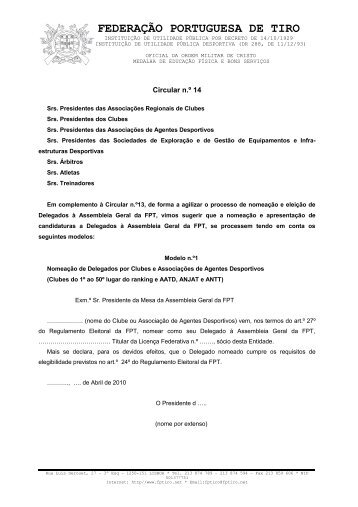 Modelos para nomeação e candidatura de Delegados - Federação ...