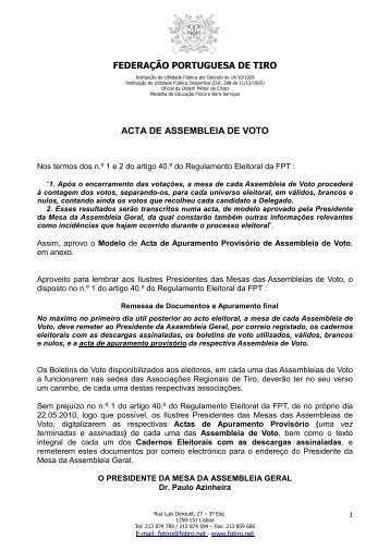 Modelo de Acta das Assembleias de Voto Apuramento Provisório