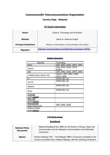 Detailed ICT data for Malaysia - Commonwealth ...