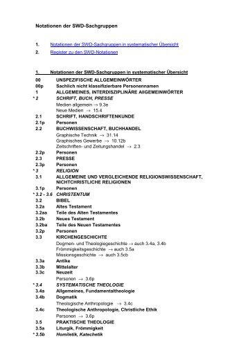 Notationen der SWD-Sachgruppen