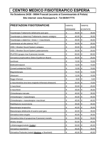 convenzione con il centro medico fisioterapico esperia di frascati