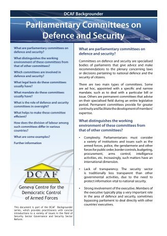 Parliamentary Committees on Defence and Security - DCAF