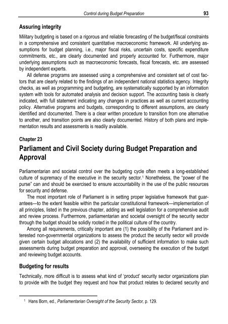 Civil-Military Relations and Democratic Control of the Security Sector