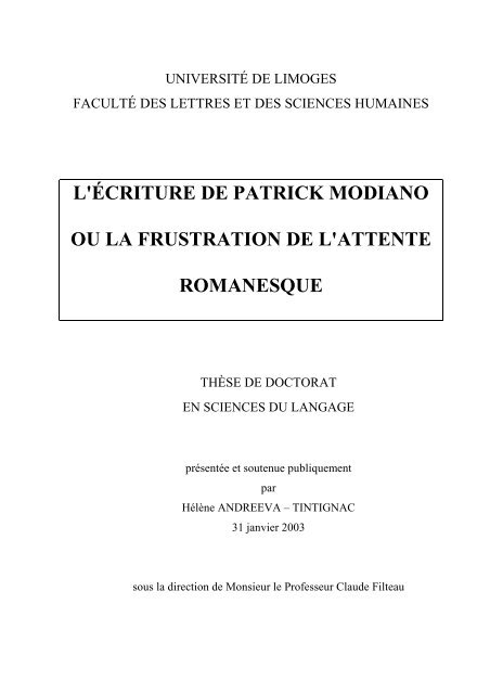 L Ecriture De Patrick Modiano Ou La Frustration De L Attente Romanesque