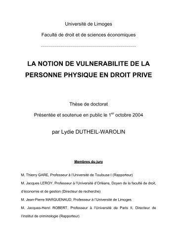 La notion de vulnérabilité de la personne physique en droit privé