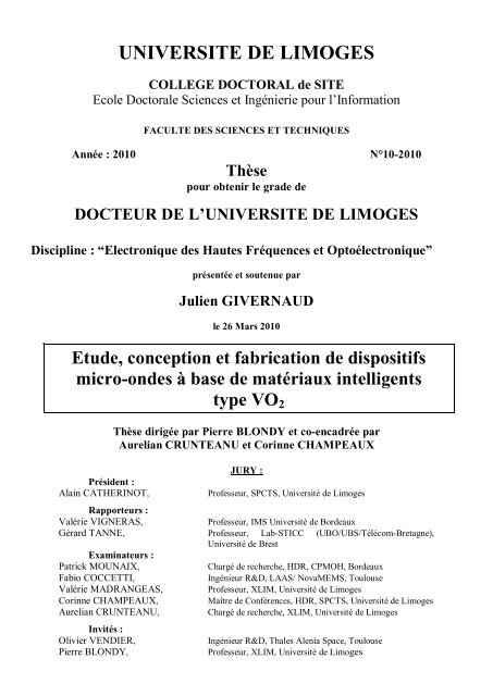 Etude, conception et fabrication de dispositifs micro-ondes à base ...