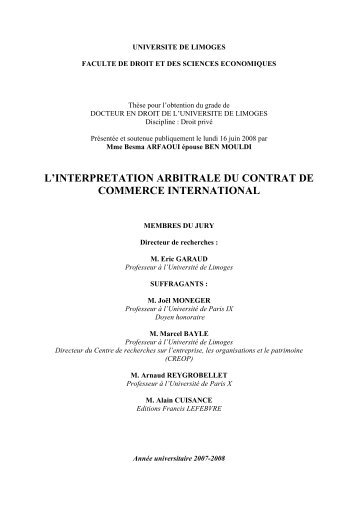 L'interprétation arbitrale du contrat de commerce international