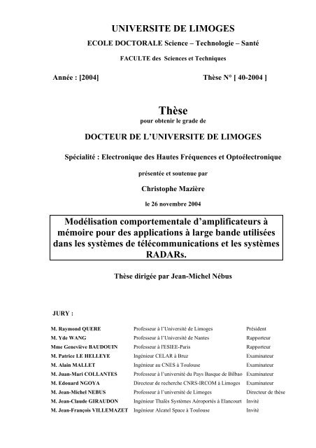 Modélisation comportementale d'amplificateurs à mémoire pour des ...