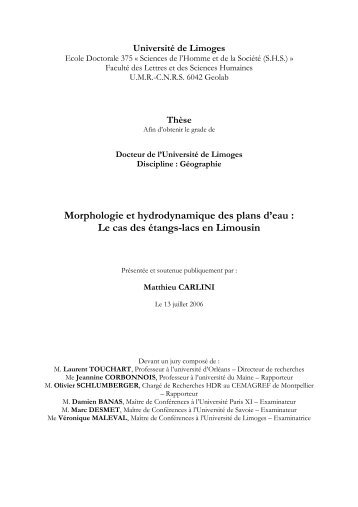 Morphologie et hydrodynamique des plans d'eau - Epublications ...