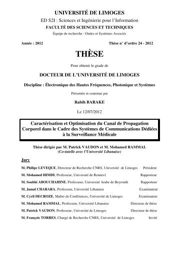 Caractérisation et optimisation du canal de propagation corporel ...