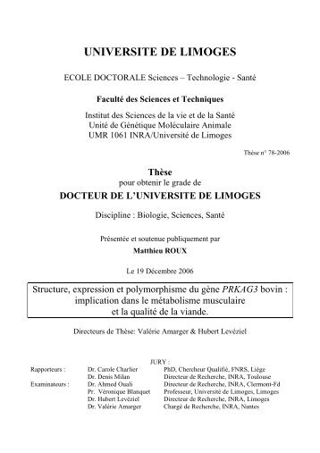 Structure, expression et polymorphisme du gène PRKAG3 bovin ...