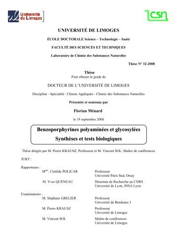 synthèses et tests biologiques - Epublications - Université de Limoges