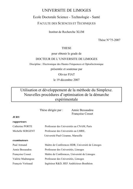 Utilisation et développement de la méthode du Simplexe : nouvelles ...