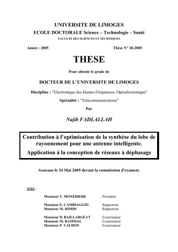 Contribution à l'optimisation de la synthèse du lobe de rayonnement ...