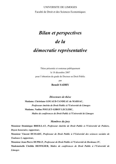 Bilan et perspectives de la démocratie représentative