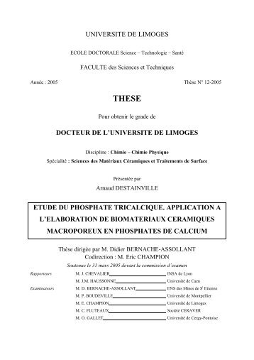 Etude du phosphate tricalcique - Epublications - Université de ...