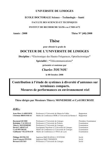 Contribution à l'étude de systèmes à diversité d'antennes sur ...
