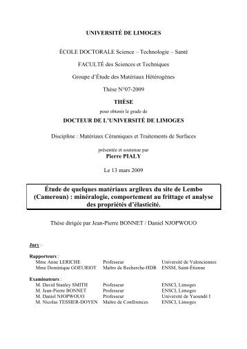 Etude de quelques matériaux argileux du site de Lembo (Cameroun ...