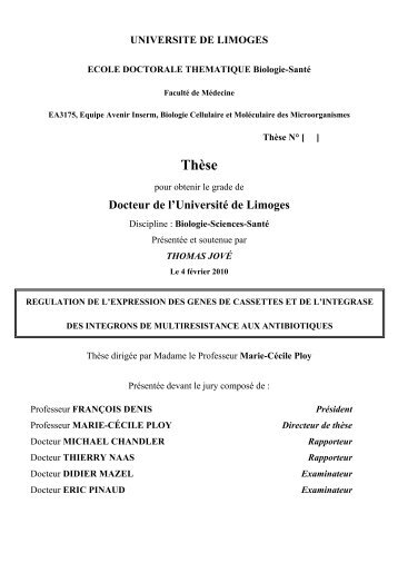Régulation de l'expression des gènes de cassettes et de l'intégrase ...