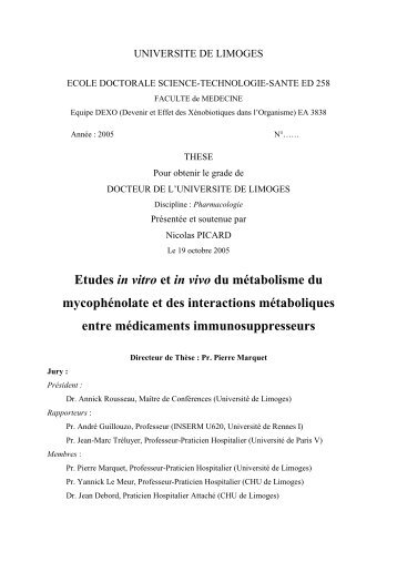Etudes in vitro et in vivo du métabolisme du mycophénolate et des ...