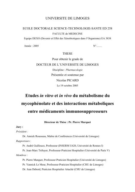 Etudes in vitro et in vivo du métabolisme du mycophénolate et des ...