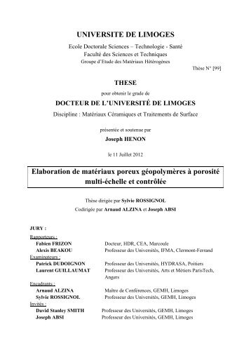 Elaboration de matériaux poreux géopolymères à porosité multi ...