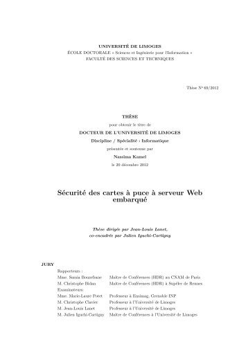 Sécurité des cartes à puce à serveur Web embarqué - Epublications ...
