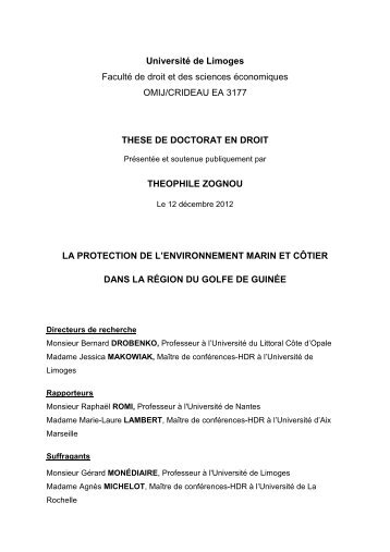 La protection de l'environnement marin et côtier dans la région du ...