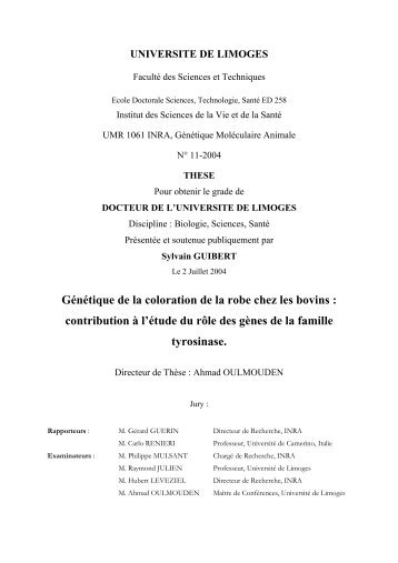 Génétique de la coloration de la robe chez les bovins : Contribution ...