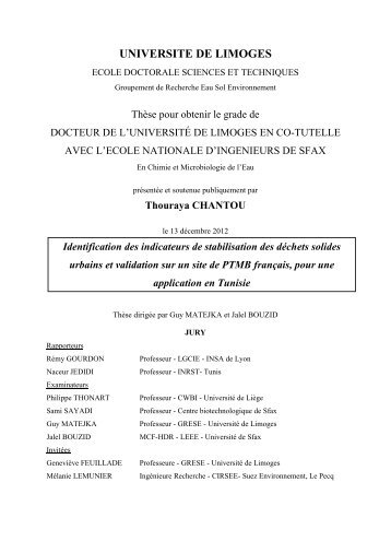 Identification des indicateurs de stabilisation des déchets solides ...