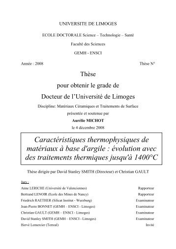 Caractéristiques thermophysiques de matériaux à base d'argile ...