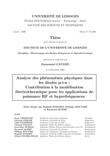 Analyse des phénomènes physiques dans les diodes p-i-n ...