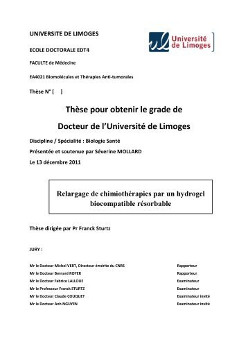 Relargage de chimiothérapies par un hydrogel biocompatible ...