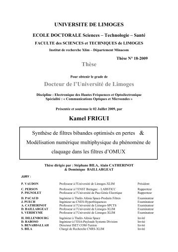 Synthèse de filtres bibandes optimisés en pertes & Modélisation ...