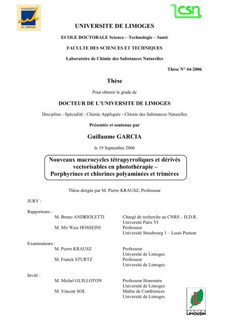 porphyrines et chlorines polyaminées et trimères - Epublications ...