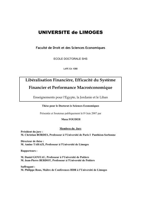Libéralisation financière, efficacité du système financier et ...