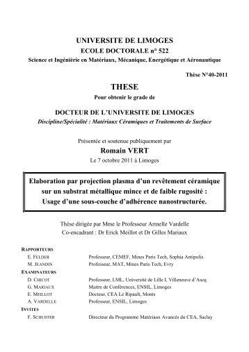 Elaboration par projection plasma d'un revêtement céramique sur ...