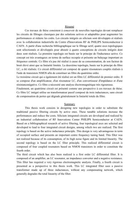 Etude et conception de structures de filtrage actif radiofréquence ...